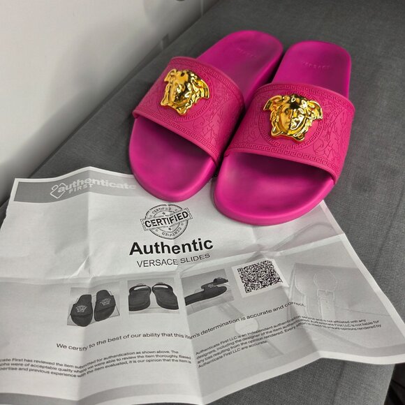 Women's Versace Fuchsia Pink Palazzo Medusa Slides COA - Size EU 39 - Picture 10 of 11